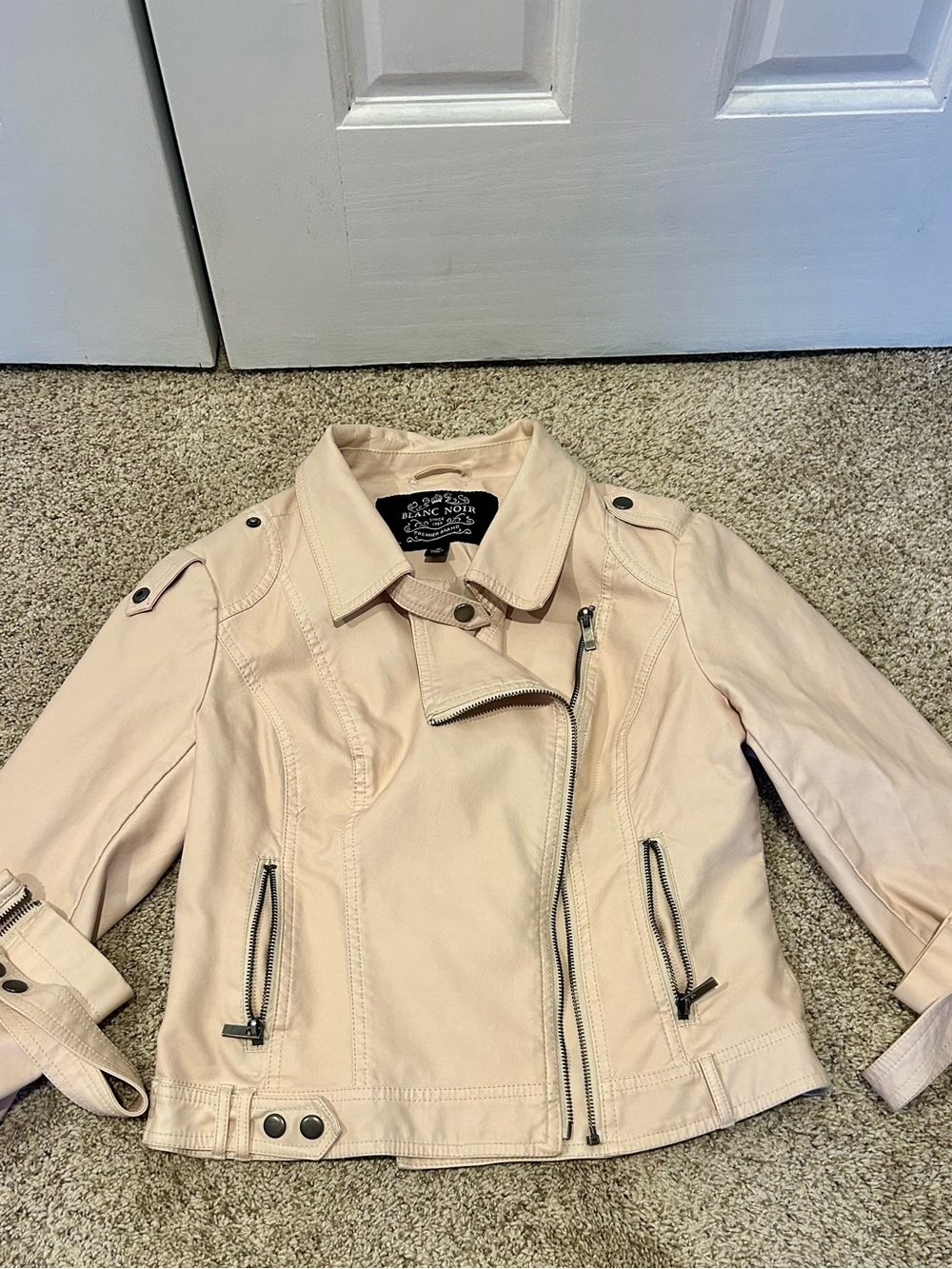 Blank Noir Women's Blush Faux Leather Moto Jacket